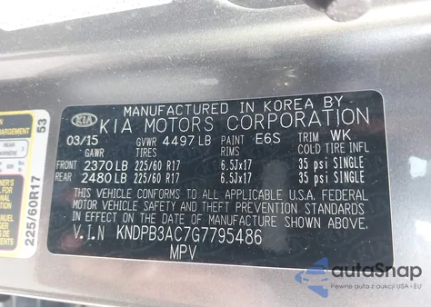 2016 Kia Sportage Lx из США, поврежденный, VIN KNDPB3AC7G7795486